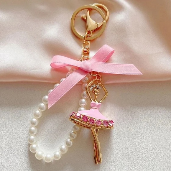 Elegant Pink Ballerina Bag charm/Keychain with Pearls - Picture 1 of 1